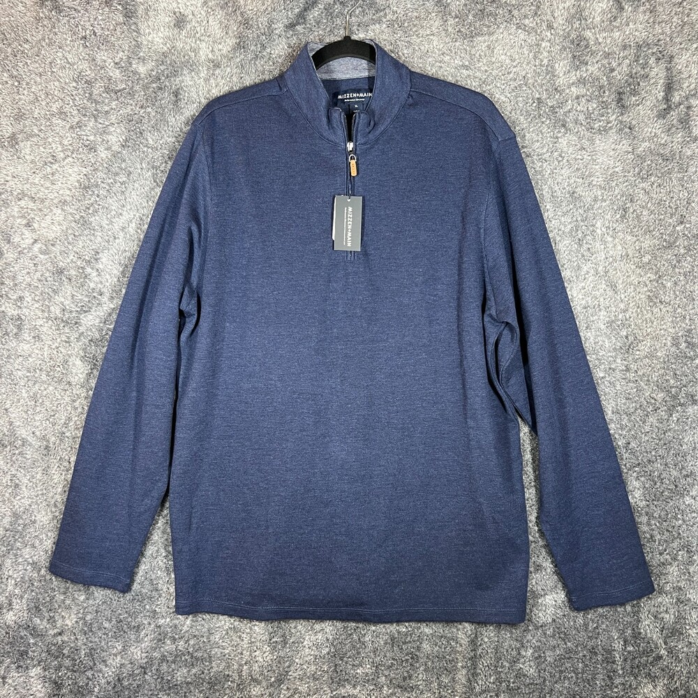 Mizzen Main Sweater Mens XL Dark Blue 1/4 Zip Performance Stanton Golf Preppy